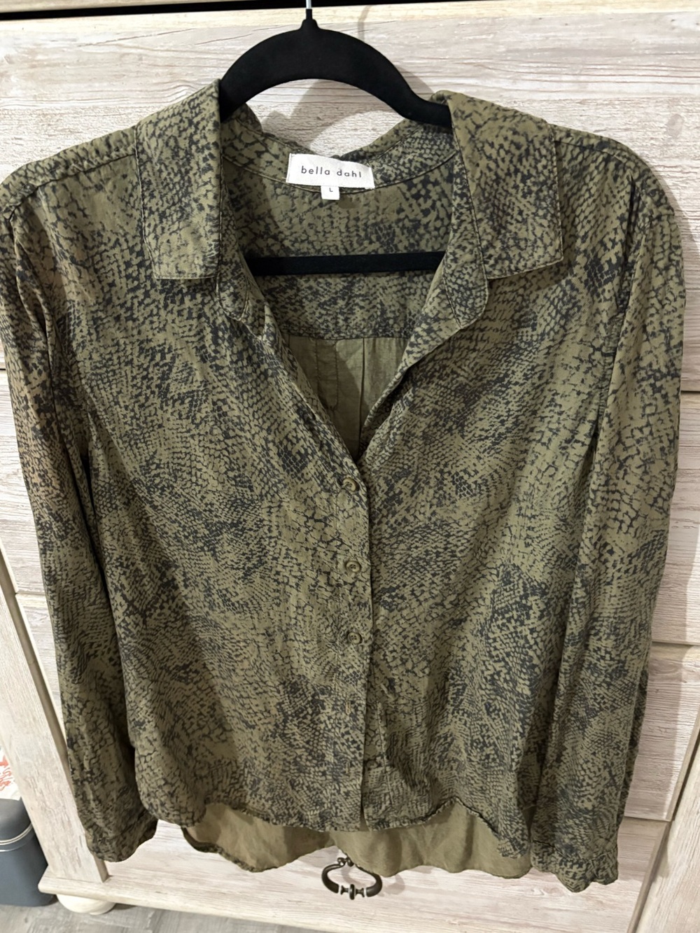 Bella Dahl Olive Green Snake-Print Button Down Shirt